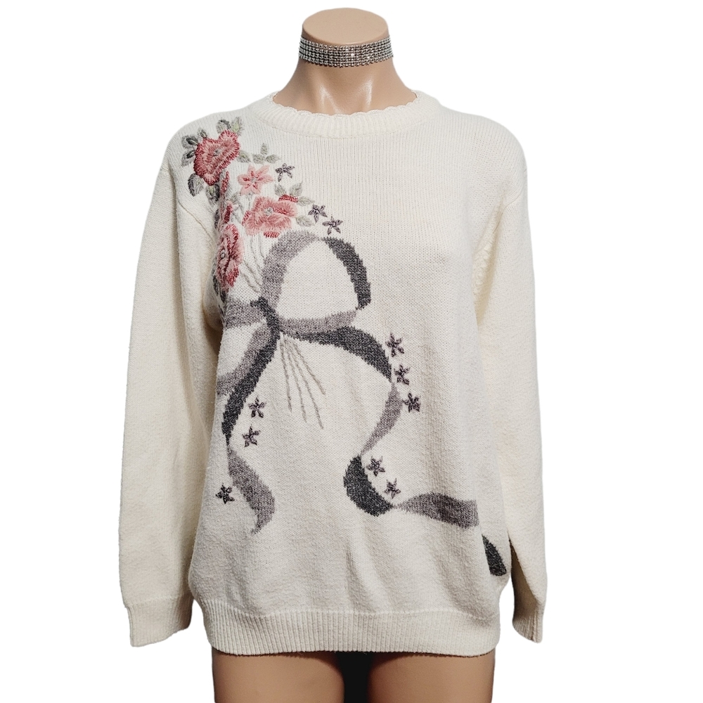 Vintage 80's retro floral print Cottage Core sweater top MEDIUM